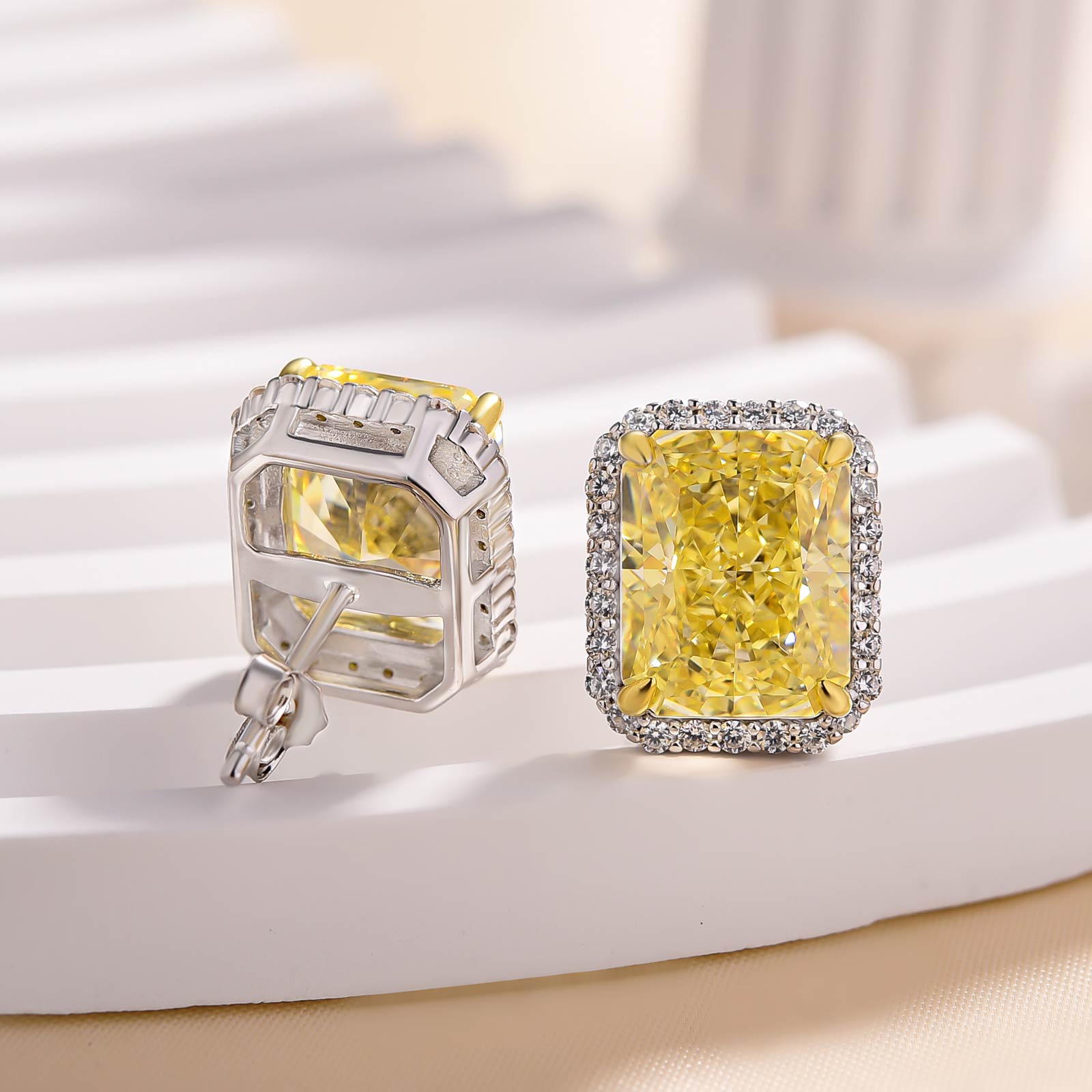3.5Ct Stunning Halo Cushion Cut Yellow Sapphire Women's Stud Earring In Sterling Silver