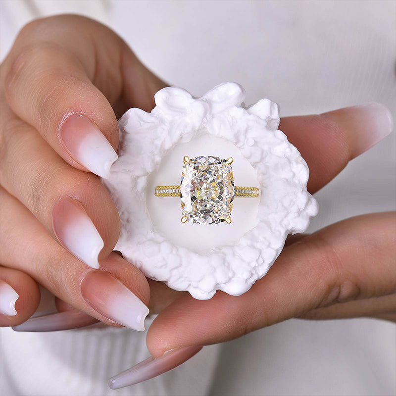 Stunning Yellow Gold Cushion Cut Simulated Diamond Engagement Ring In Sterling Silver