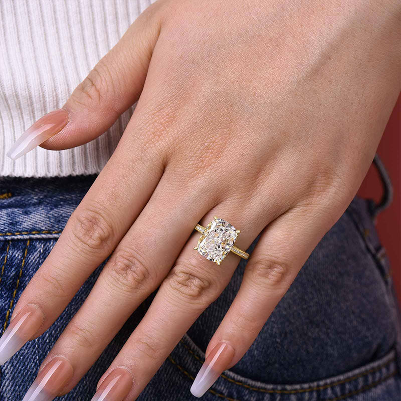 Stunning Yellow Gold Cushion Cut Simulated Diamond Engagement Ring In Sterling Silver