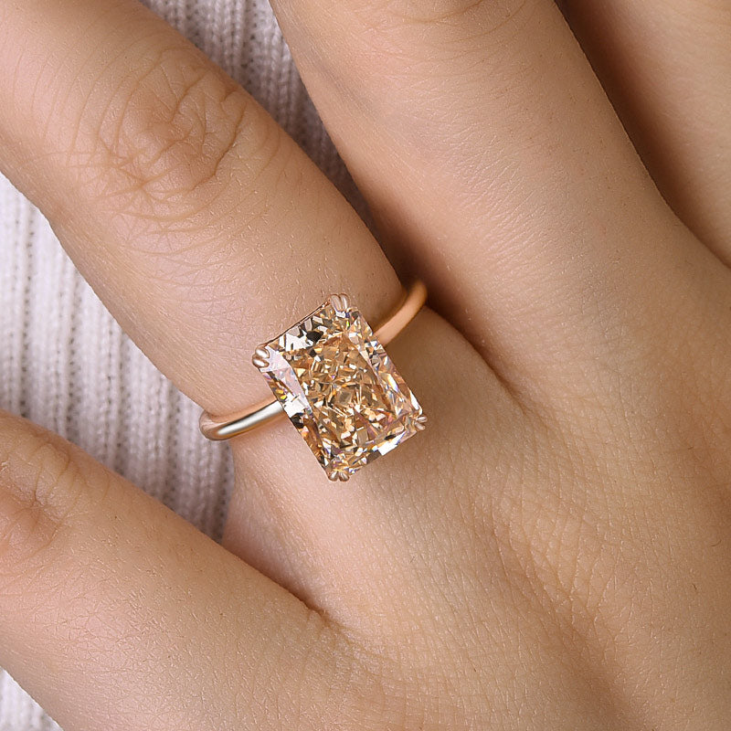 Rose Gold Light Champagne Radiant Cut Simulated Diamond Engagement Ring