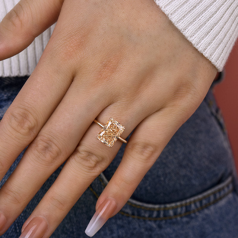 Rose Gold Light Champagne Radiant Cut Simulated Diamond Engagement Ring