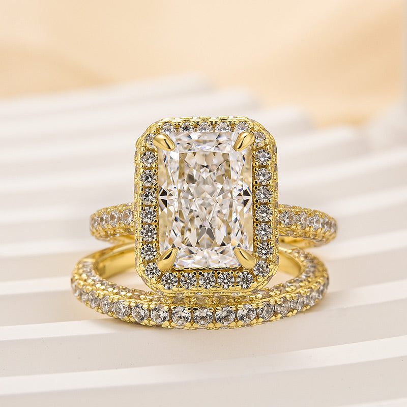 Ahabobo Luxury Halo Radiant Cut Wedding Ring Set