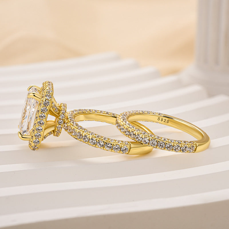 Ahabobo Luxury Halo Radiant Cut Wedding Ring Set