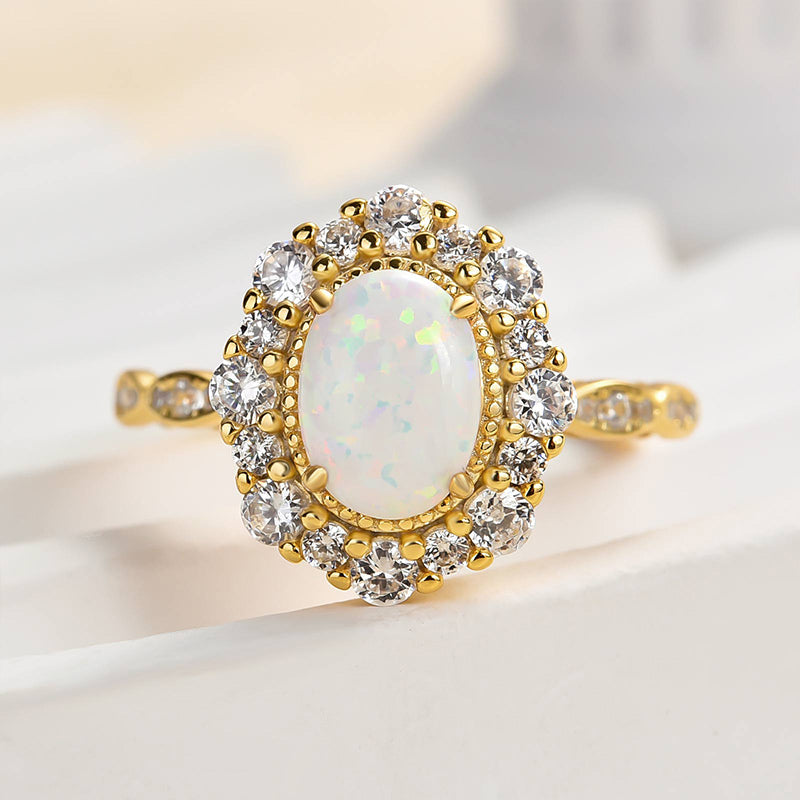 Vintage Halo Oval Cut Opal Stone Engagement Ring