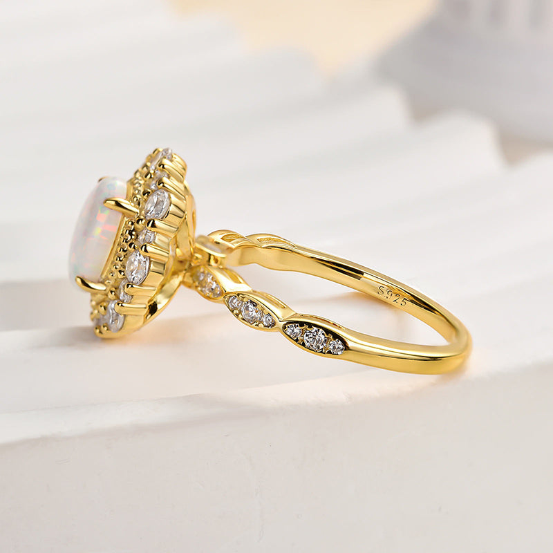 Vintage Halo Oval Cut Opal Stone Engagement Ring