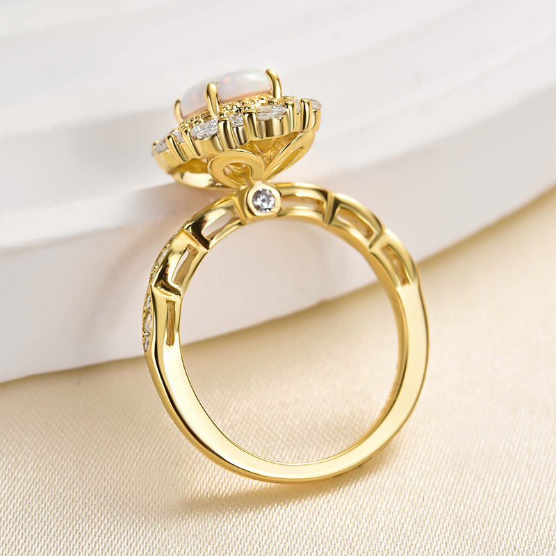 Vintage Halo Oval Cut Opal Stone Engagement Ring