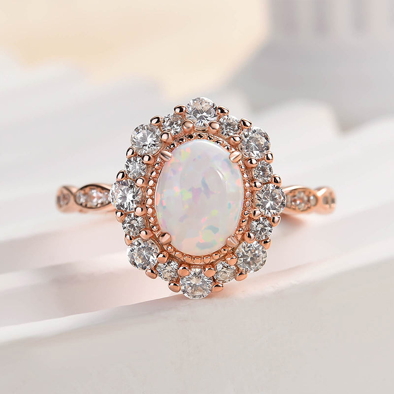 Vintage Halo Oval Cut Opal Stone Engagement Ring