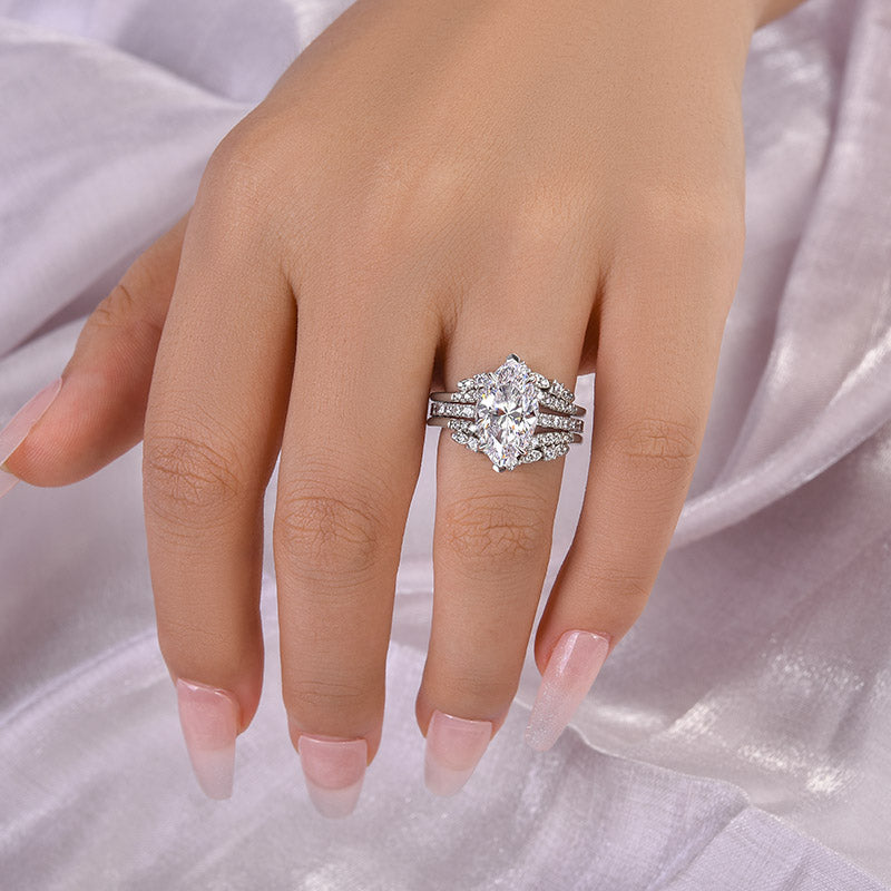 Beautifully Marquise Cut Insert Wedding Ring Set