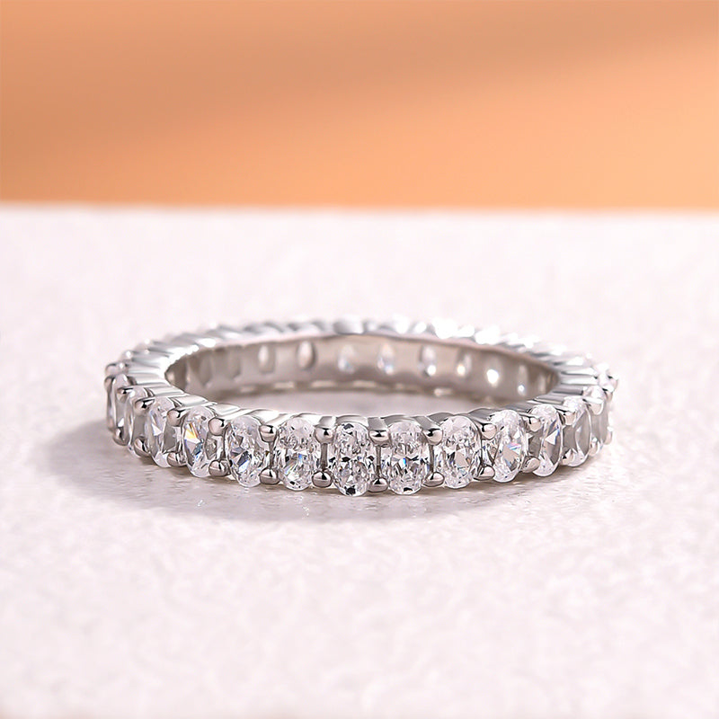 Eternity Oval Cut Simulated Diamond Wedding Band Ring For Women In Sterling Silver