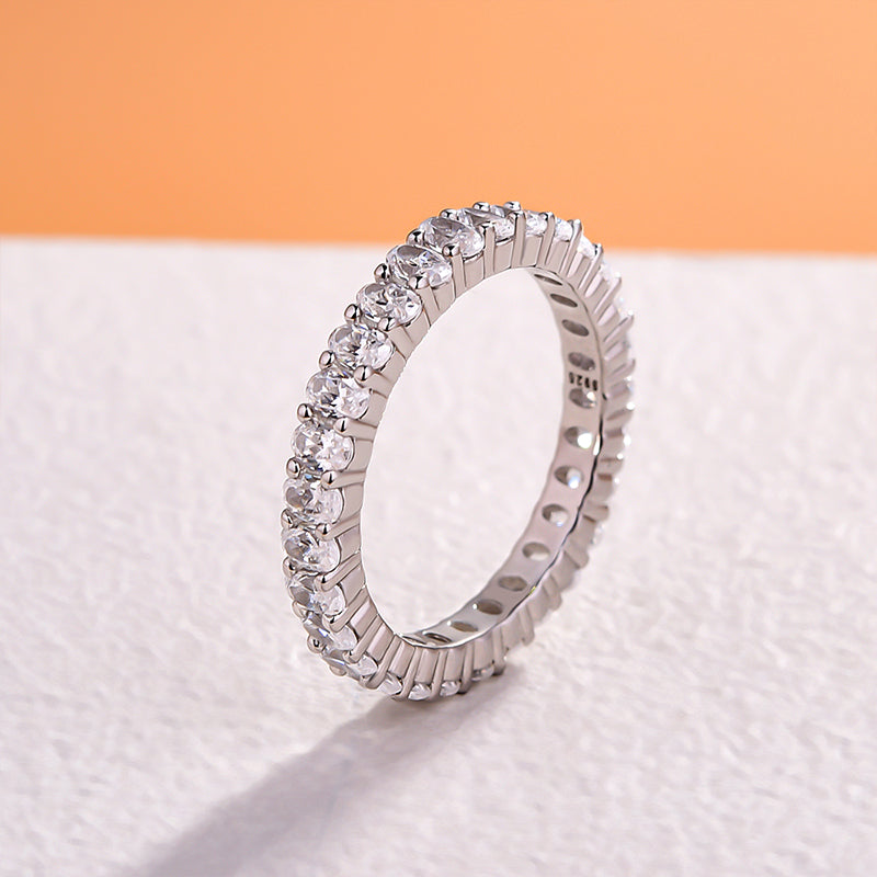 Eternity Oval Cut Simulated Diamond Wedding Band Ring For Women In Sterling Silver