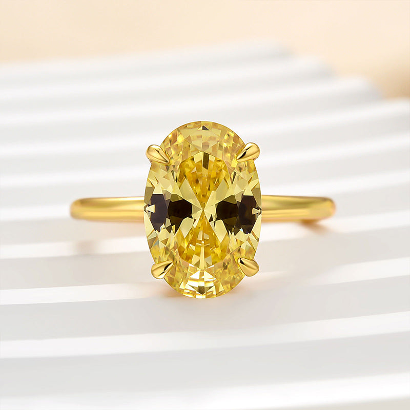 Ahabobo Unique Yellow Stone 3.5 Carat Oval Cut Engagement Ring