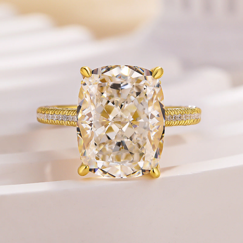 Stunning Yellow Gold Cushion Cut Simulated Diamond Engagement Ring In Sterling Silver