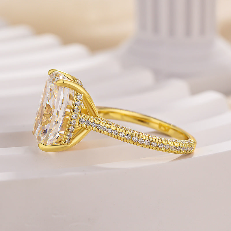 Stunning Yellow Gold Cushion Cut Simulated Diamond Engagement Ring In Sterling Silver