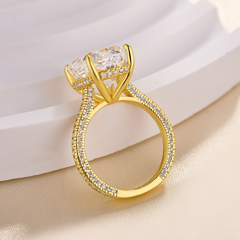 Stunning Yellow Gold Cushion Cut Simulated Diamond Engagement Ring In Sterling Silver