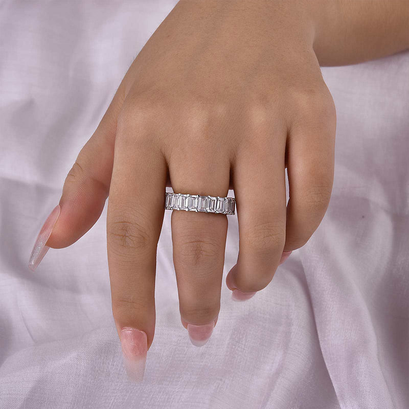 Eternity Emerald Cut Simulated Diamonds Women's Wedding Band
