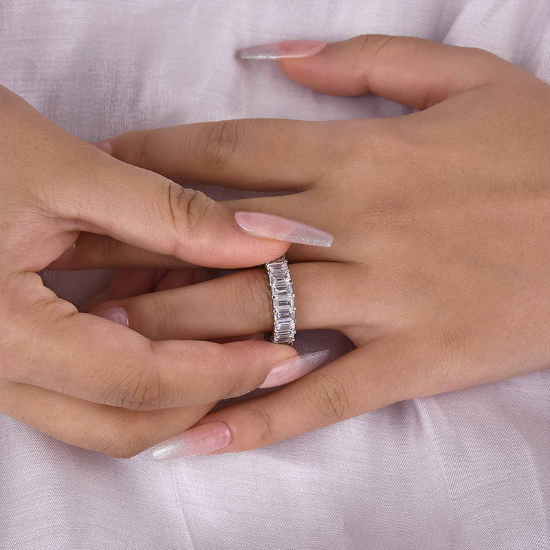 Eternity Emerald Cut Simulated Diamonds Women's Wedding Band