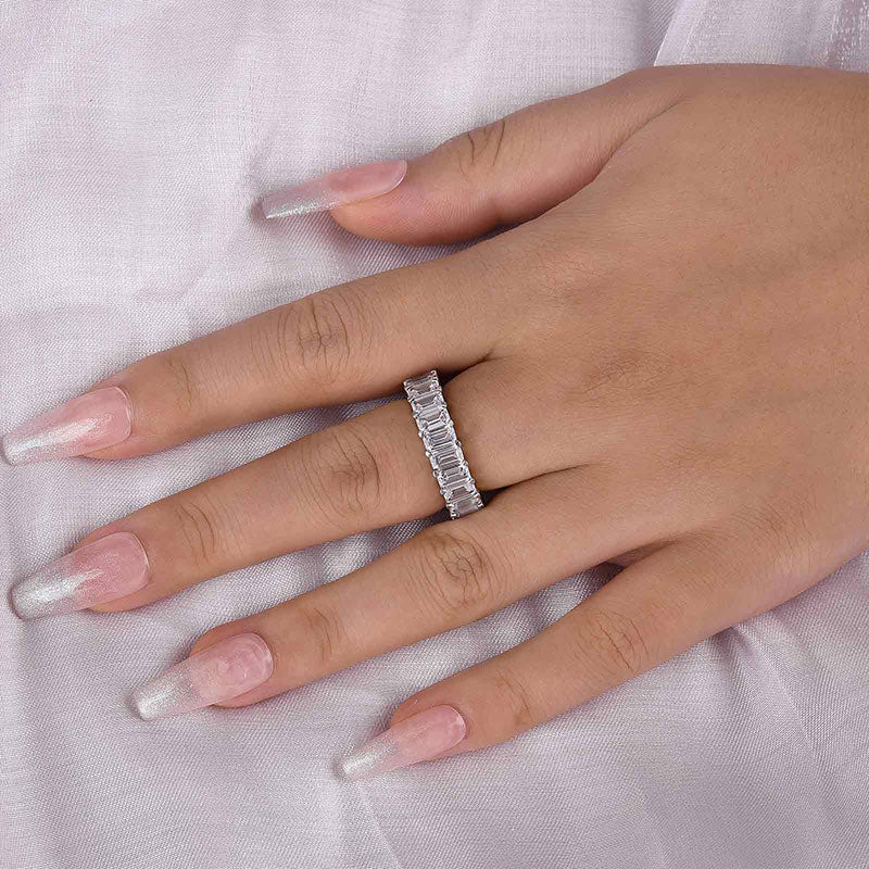 Eternity Emerald Cut Simulated Diamonds Women's Wedding Band