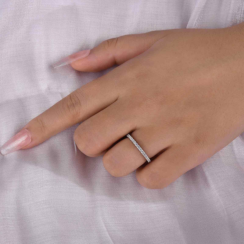 Sterling Silver Classic Full Eternity Thin Wedding Band For Women