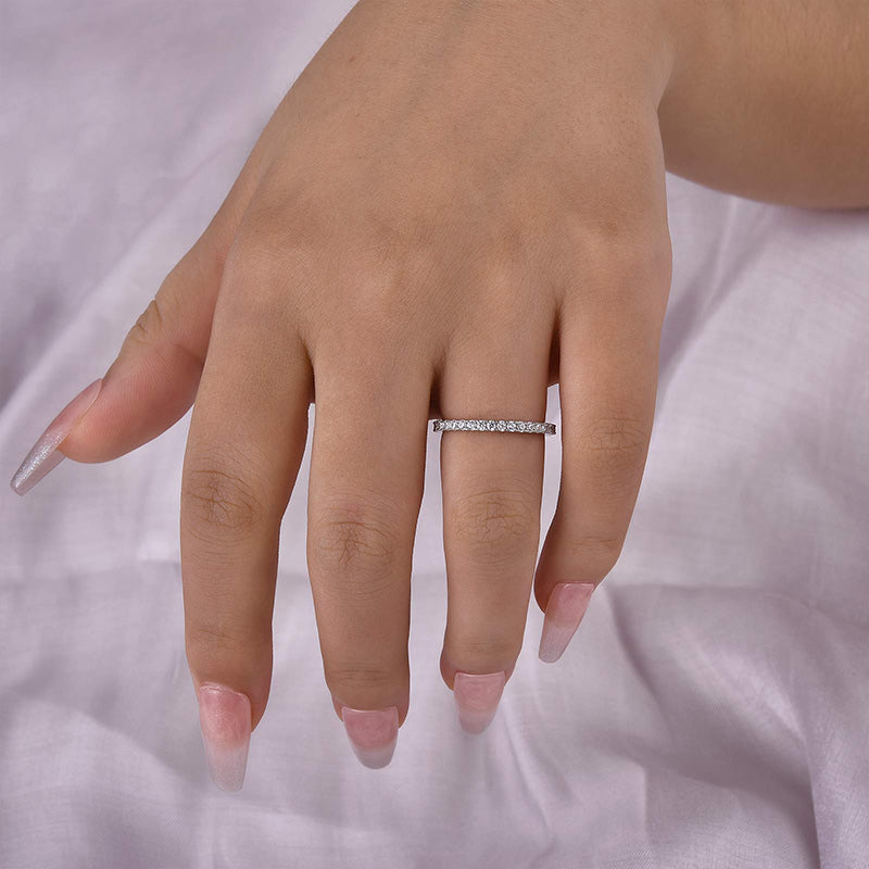 Sterling Silver Classic Full Eternity Thin Wedding Band For Women