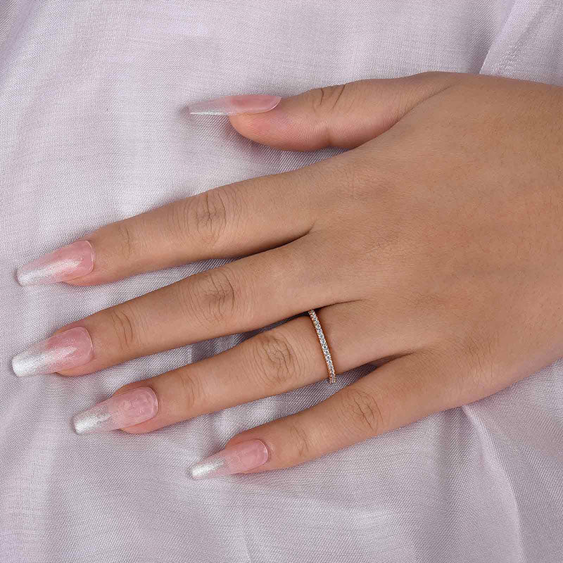 Sterling Silver Classic Full Eternity Thin Wedding Band For Women