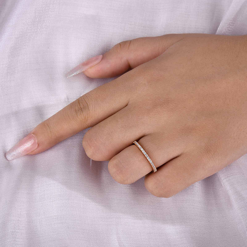 Sterling Silver Classic Full Eternity Thin Wedding Band For Women