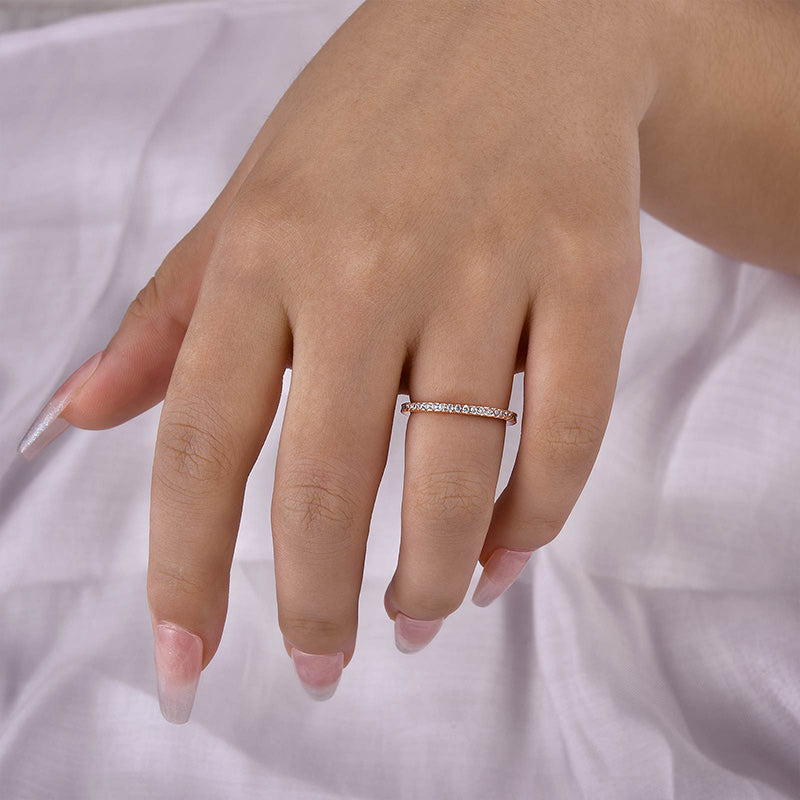 Sterling Silver Classic Full Eternity Thin Wedding Band For Women