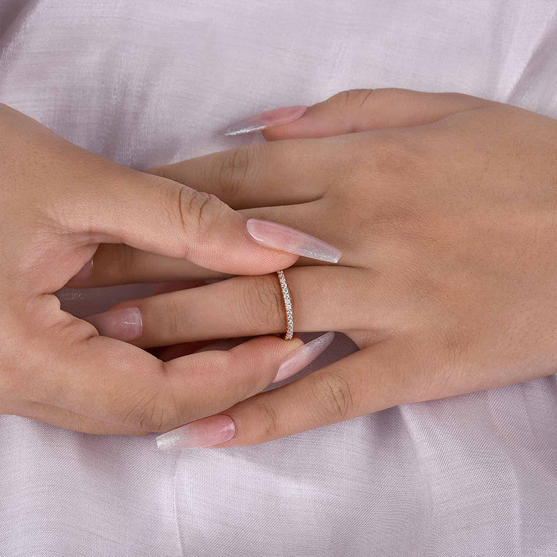 Sterling Silver Classic Full Eternity Thin Wedding Band For Women