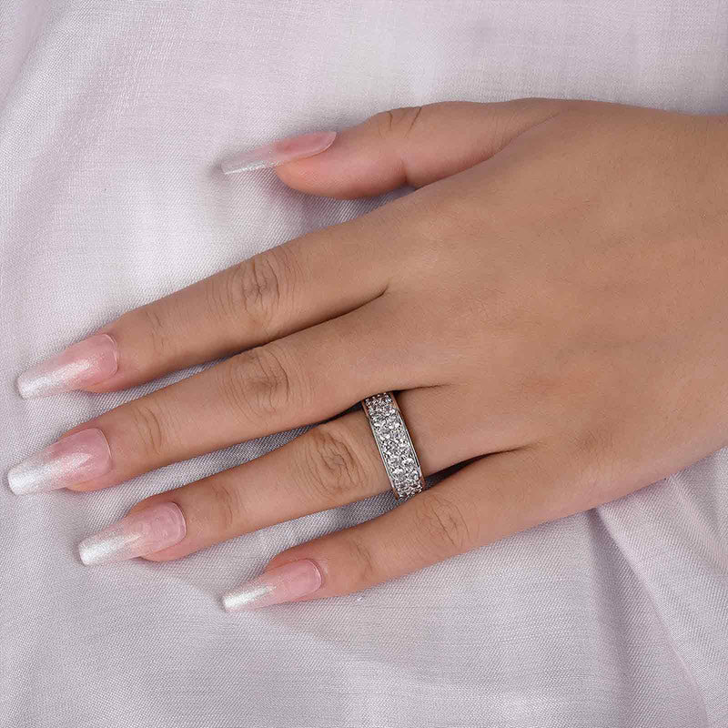 Luxurious Pave Wide Wedding Band In Sterling Silver