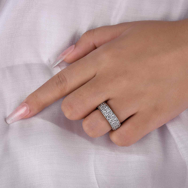 Luxurious Pave Wide Wedding Band In Sterling Silver