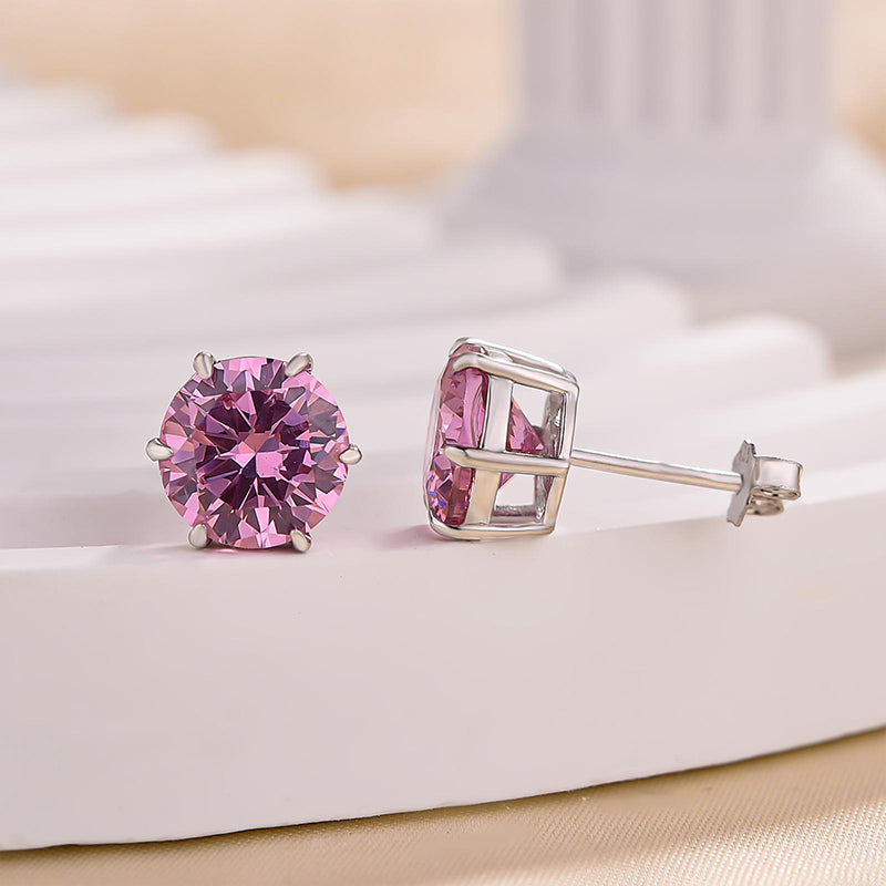 1.0 Carat Round Cut Pink Sapphire Stud Earrings In Sterling Silver