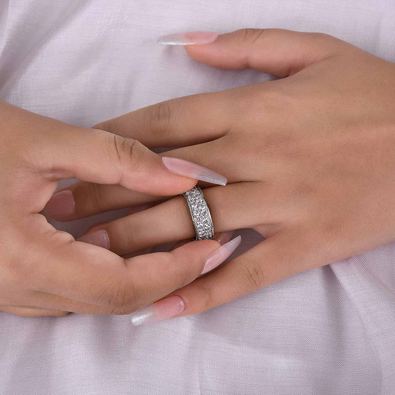 Luxurious Pave Wide Wedding Band In Sterling Silver