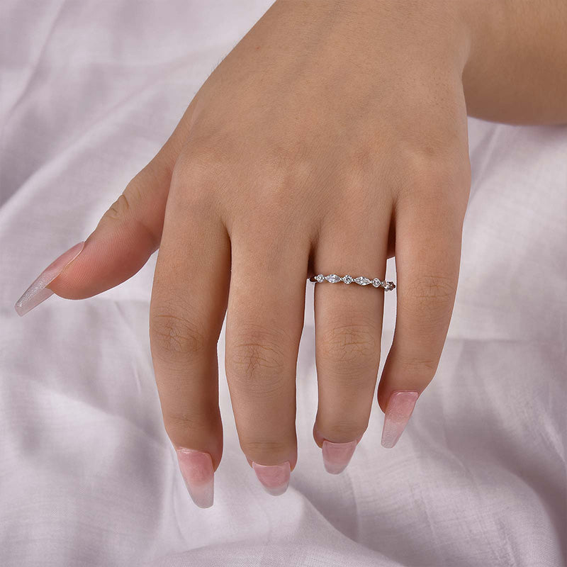 Ahabobo Elegant Marquise Cut Wedding Band