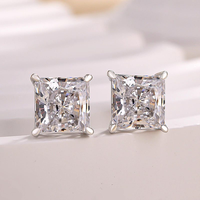 2.0Ct Square Princess Cut Sona Simulated Diamond Stud Earrings In Sterling Silver