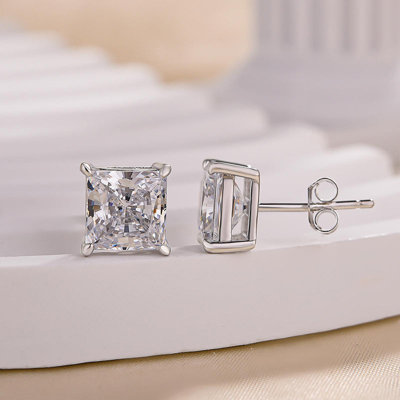 2.0Ct Square Princess Cut Sona Simulated Diamond Stud Earrings In Sterling Silver