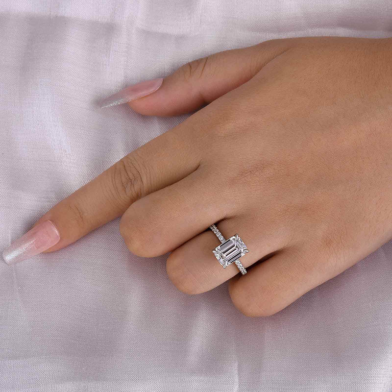 Classic Emerald Cut Women's Engagement Ring In White Gold