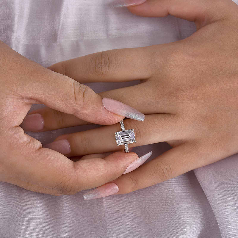 Classic Emerald Cut Women's Engagement Ring In White Gold