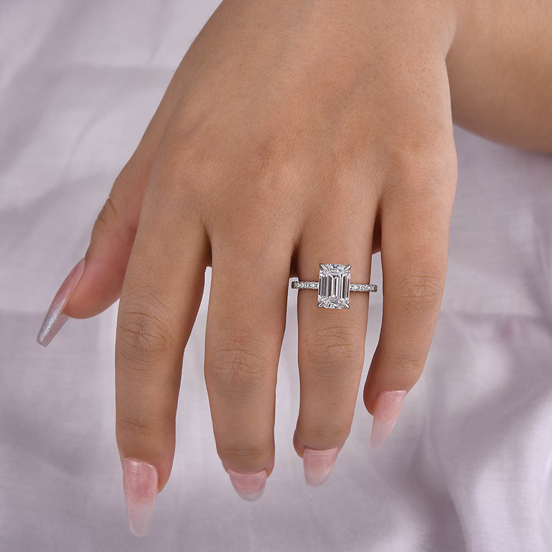 Classic Emerald Cut Women's Engagement Ring In White Gold