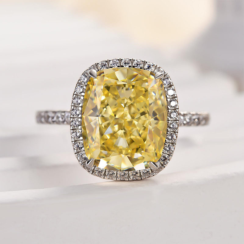 Ahabobo Noble Halo Cushion Cut Yellow Stone Engagement Ring