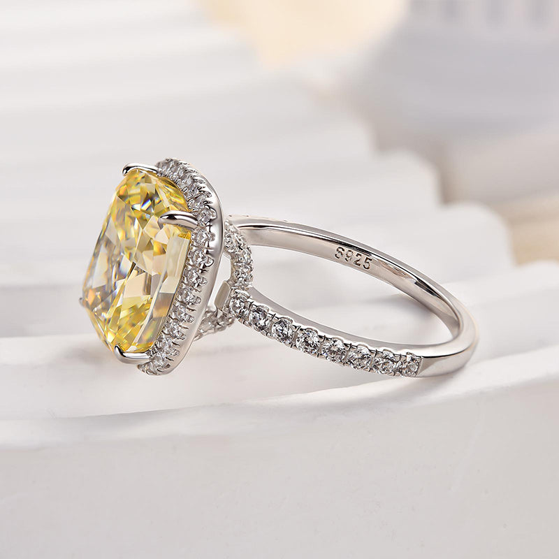 Ahabobo Noble Halo Cushion Cut Yellow Stone Engagement Ring