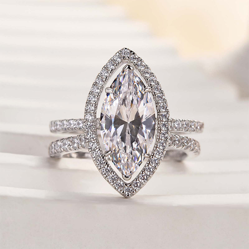 Ahabobo Unique Marquise Cut Insert Wedding Ring Set