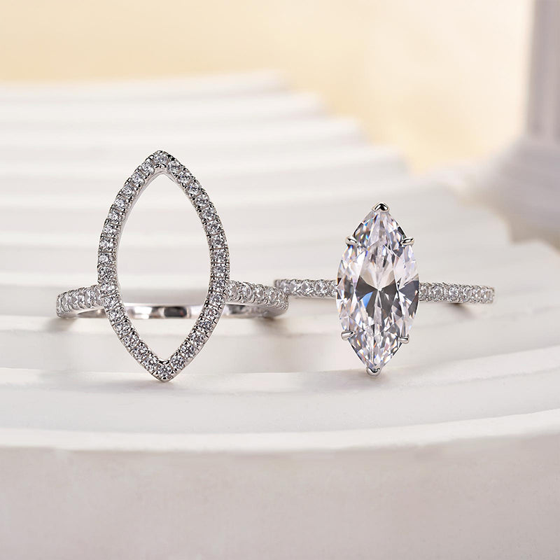 Ahabobo Unique Marquise Cut Insert Wedding Ring Set
