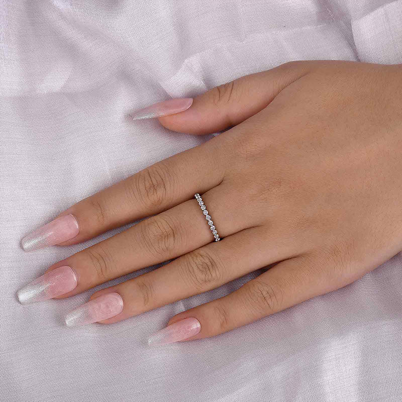 Classic Round Cut Full Eternity Wedding Band In Sterling Silver