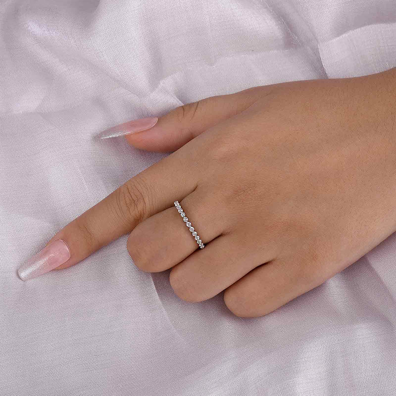 Classic Round Cut Full Eternity Wedding Band In Sterling Silver