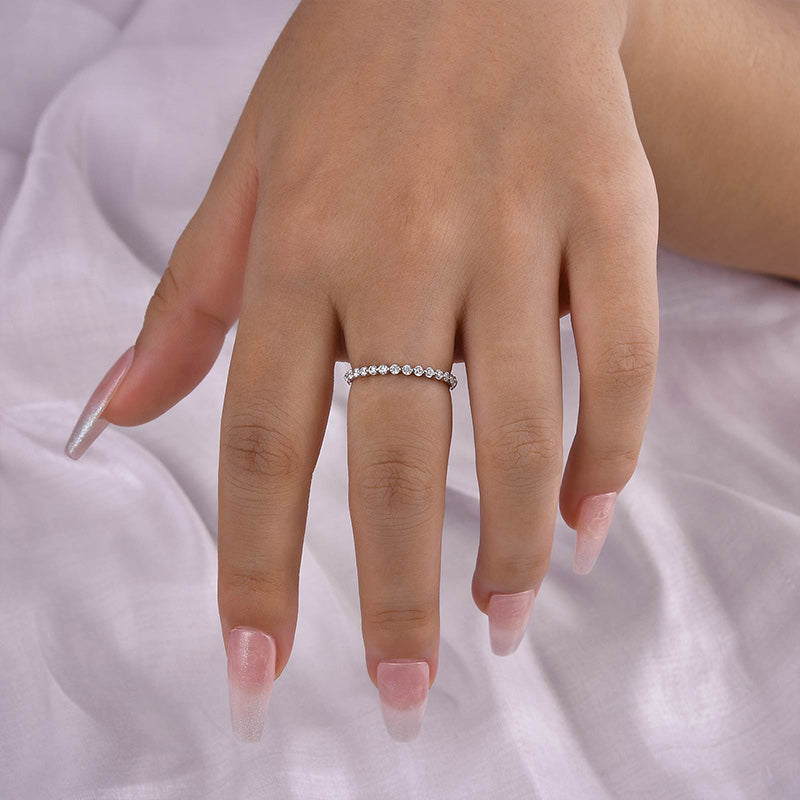 Classic Round Cut Full Eternity Wedding Band In Sterling Silver