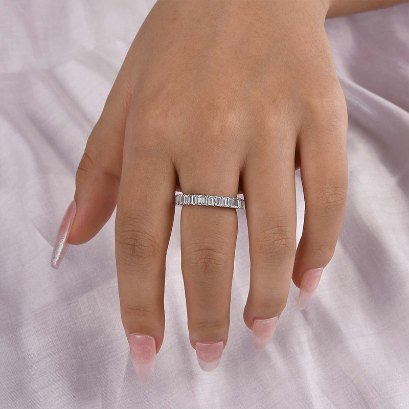 Classic Emerald Cut Sona Simulated Diamonds Women's Wedding Band