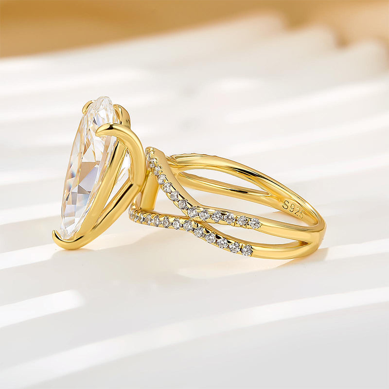 Ahabobo Split Shank Unique Pear Cut Engagement Ring In Sterling Silver