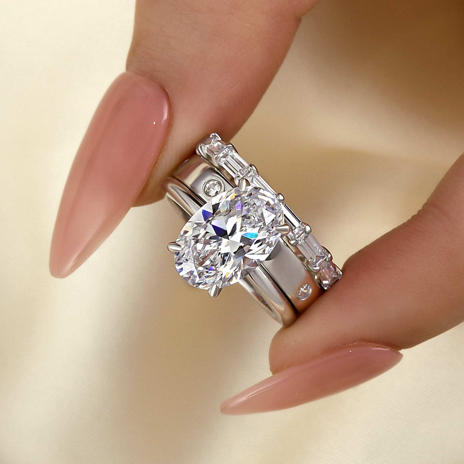 Ahabobo Unique Oval Cut 3PC Ring Set