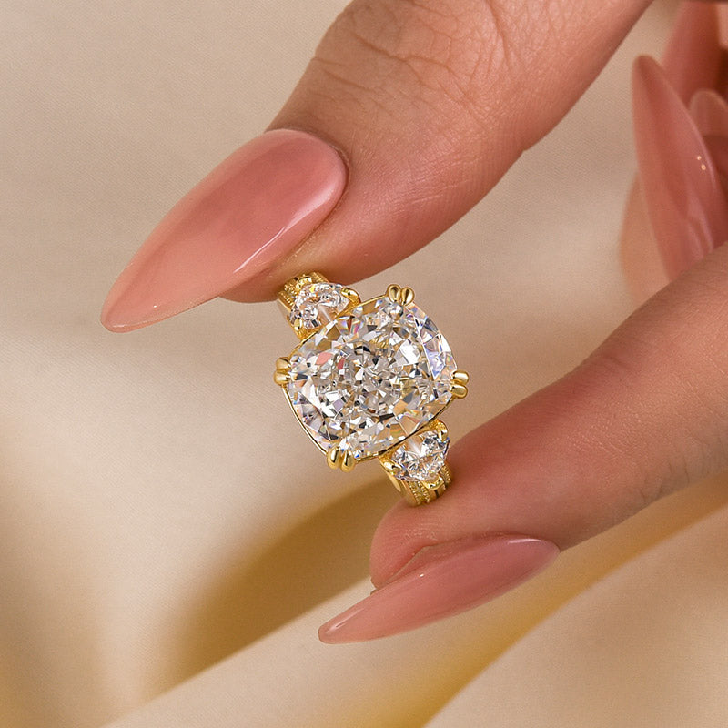 Ahabobo Stunning Elongated Cushion Cut Three Stone Engagement Ring