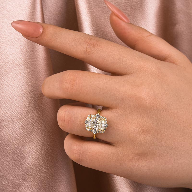 Ahabobo Moissanite Vintage 3.0 Carat Halo Radiant Cut Engagement Ring In Sterling Silver