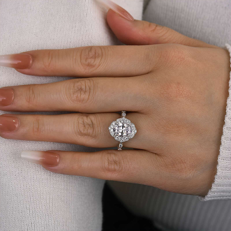 Vintage Halo Oval Cut Engagement Ring In Sterling Silver